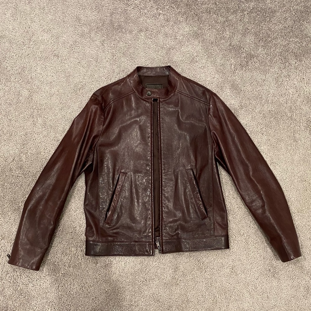 Prada Men Brown Leather Jacket Size 50